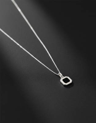 ASOS DESIGN ASOS DESIGN Sterling silver onyx semi-p octagon pendant necklace in silver