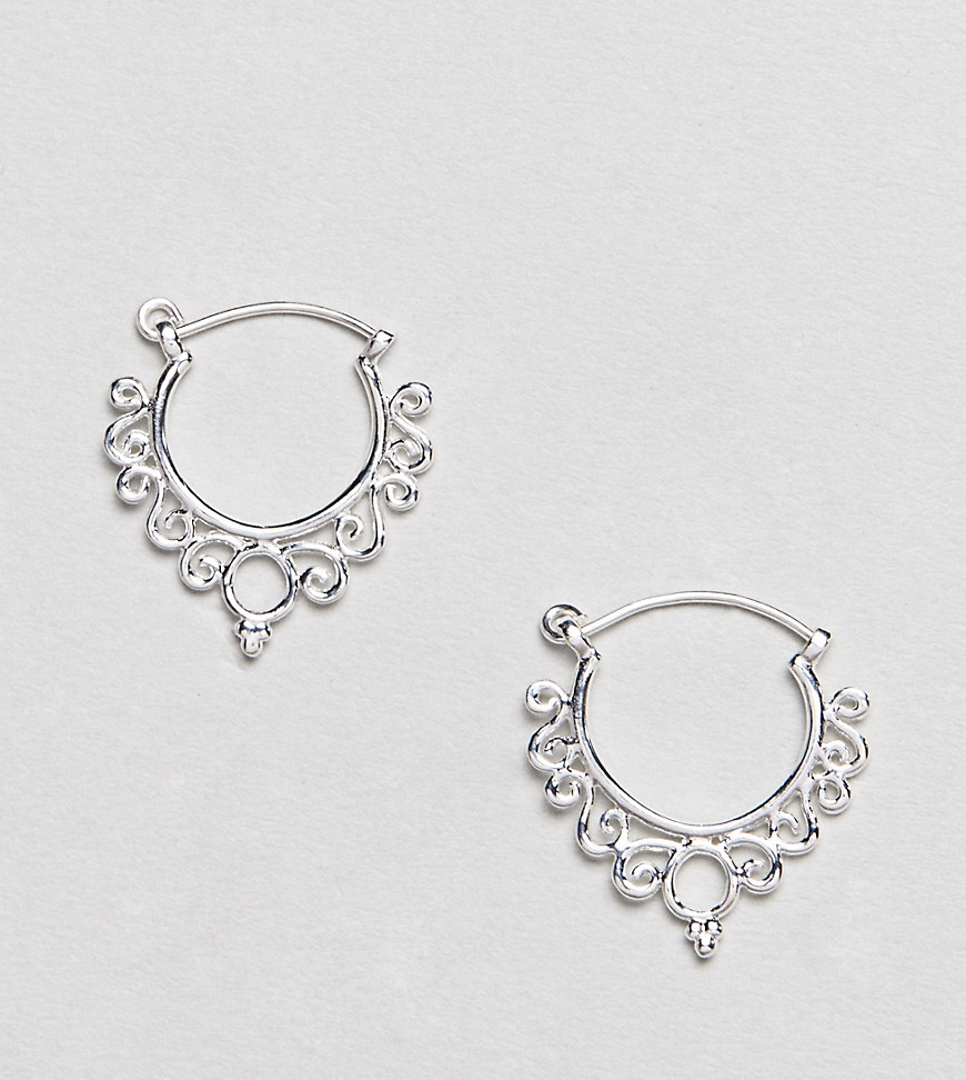 ASOS DESIGN Sterling Silver Ornate Cut Out Hoop Earrings