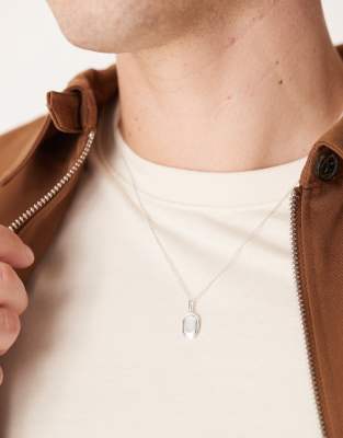 Asos Design Sterling Silver Oval Pendant Necklace In Silver