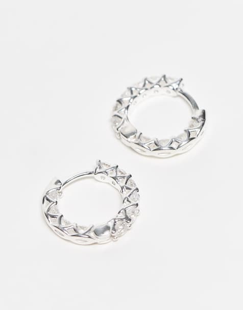 ASOS DESIGN sterling silver pave crystal hoop earrings in silver tone - view 1