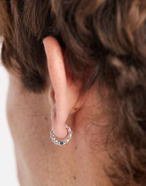 ASOS DESIGN sterling silver pave crystal hoop earrings in silver   - view 1