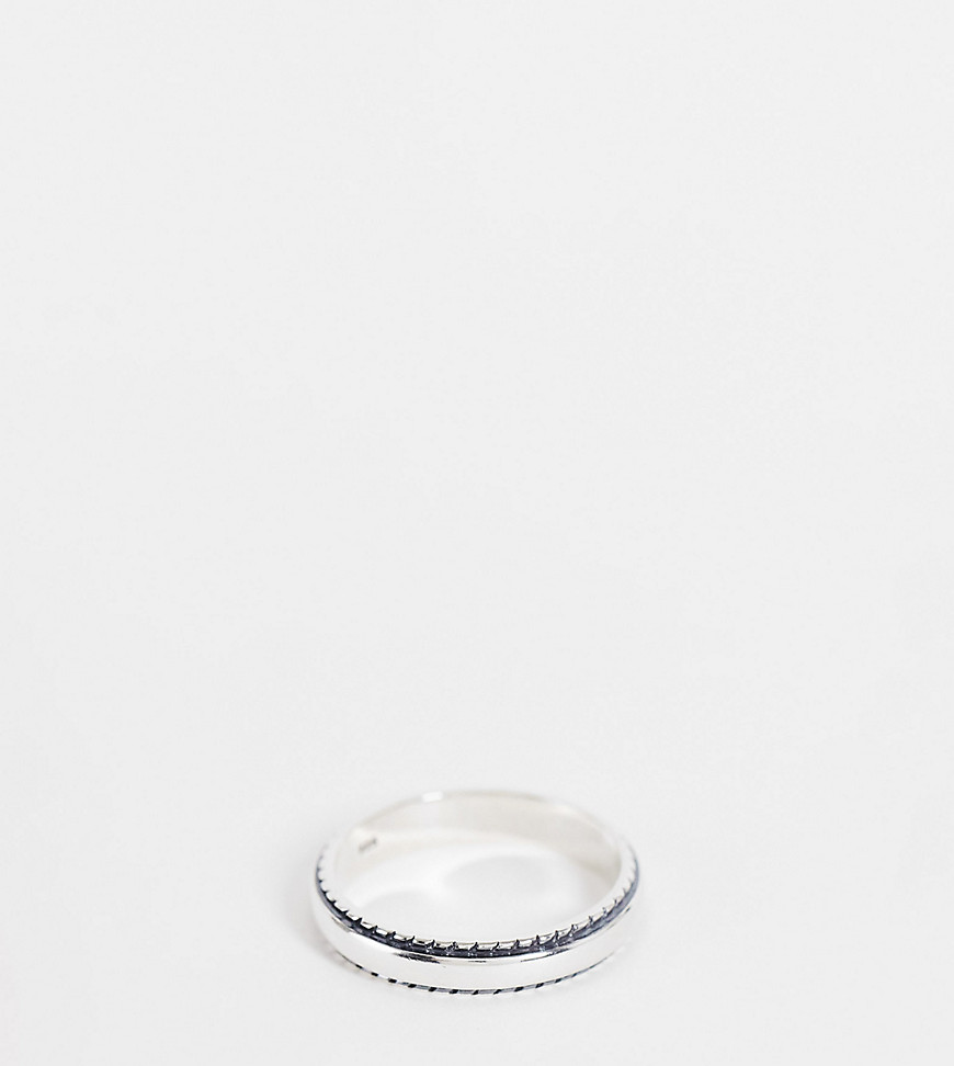 ASOS DESIGN sterling silver pinky band ring with edge emboss in silver