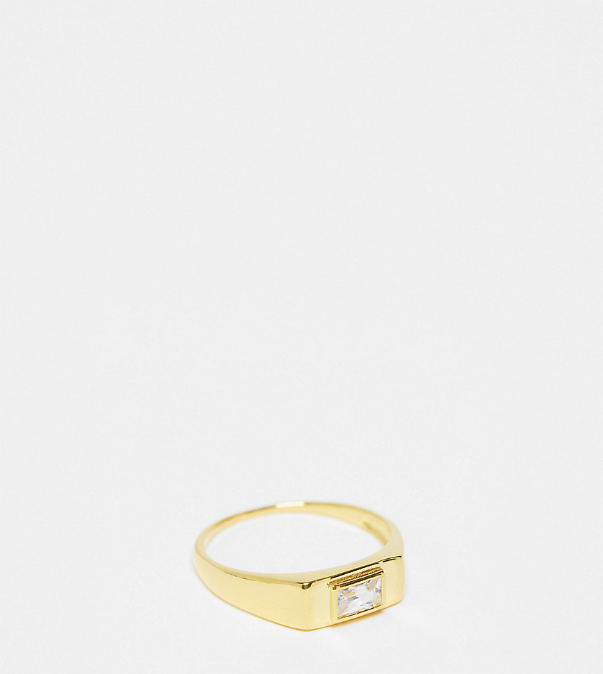 ASOS DESIGN sterling silver pinky ring with crystal in 14k gold plate