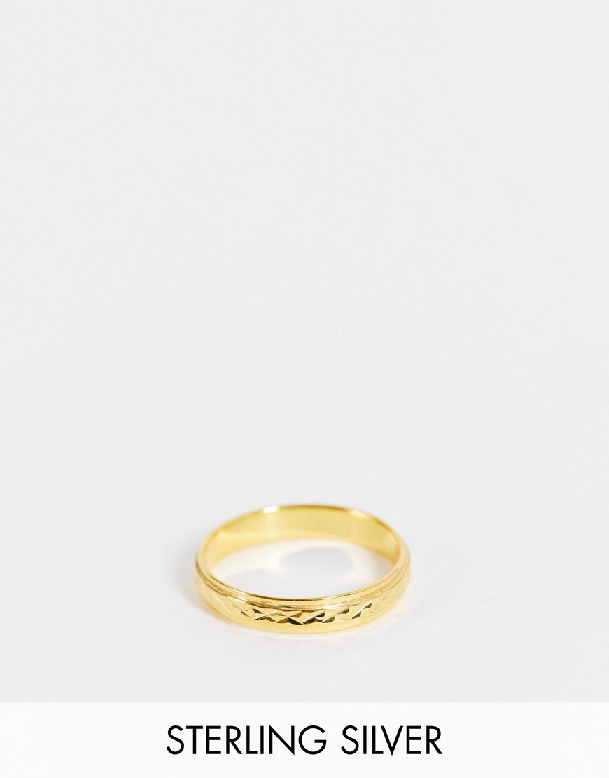 ASOS DESIGN sterling silver pinky ring with cutwork in 14k gold plate
