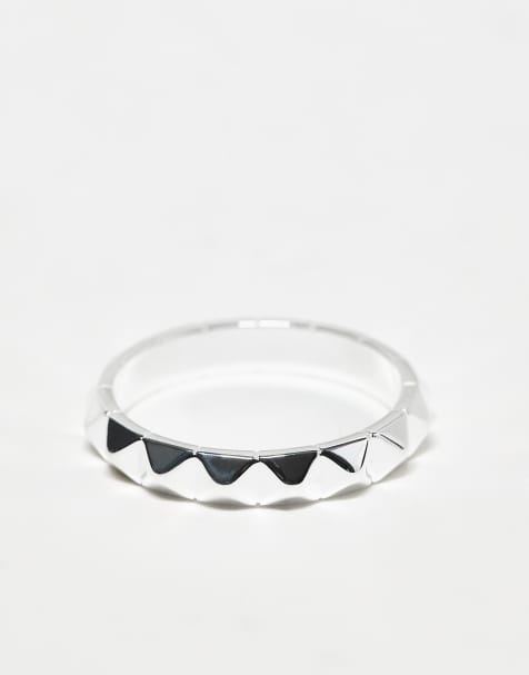 ASOS DESIGN sterling silver pyramid stud band ring in silver tone - view 1