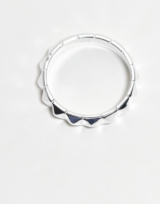 ASOS DESIGN sterling silver pyramid stud band ring in silver  , 2 of 3