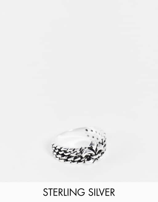 ASOS DESIGN sterling silver ring in chain with fleur de lis