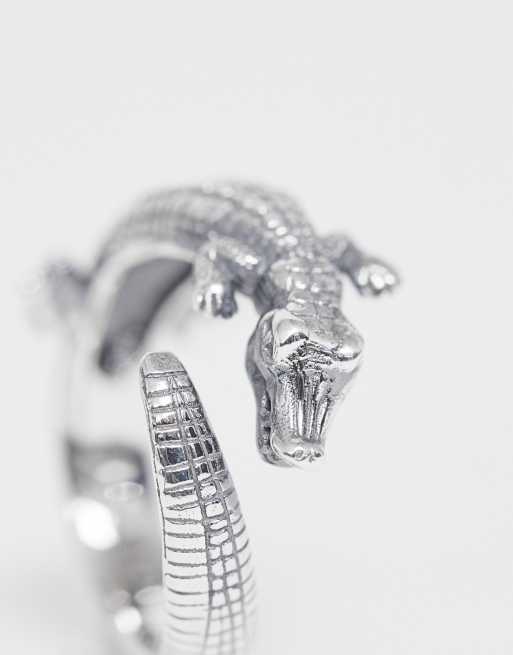 ASOS DESIGN sterling silver ring with crocodile design in silver, 2 of 4