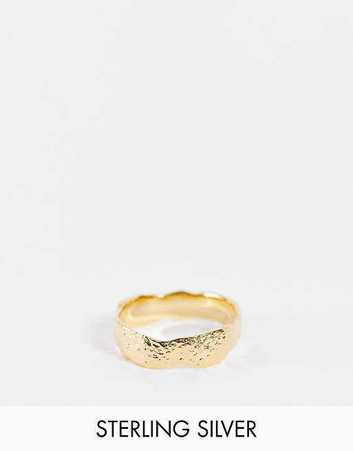 ASOS DESIGN sterling silver ring with molten effect in 14k gold plate