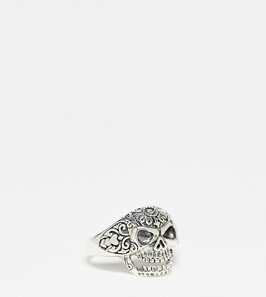 sterling silver ring with skull head in silver
