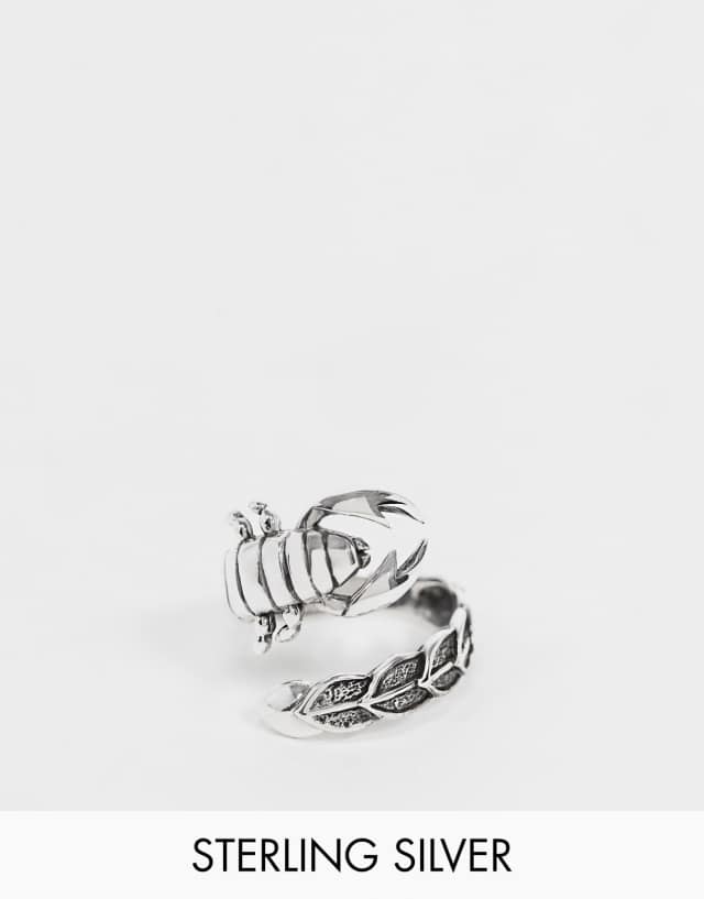 ASOS DESIGN sterling silver ring with wraparound scorpion in burnished silver