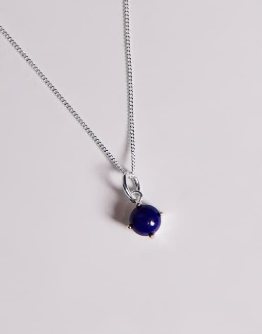 ASOS DESIGN sterling silver semi-precious lapis pendant necklace in silver  , 2 of 3