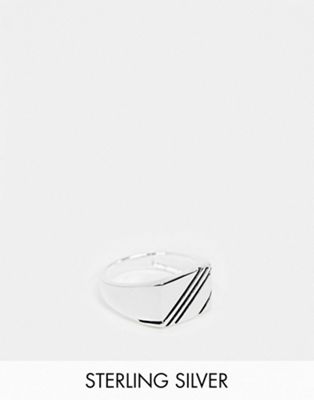 ASOS DESIGN sterling silver signet ring with contrast design in silver - ASOS Price Checker