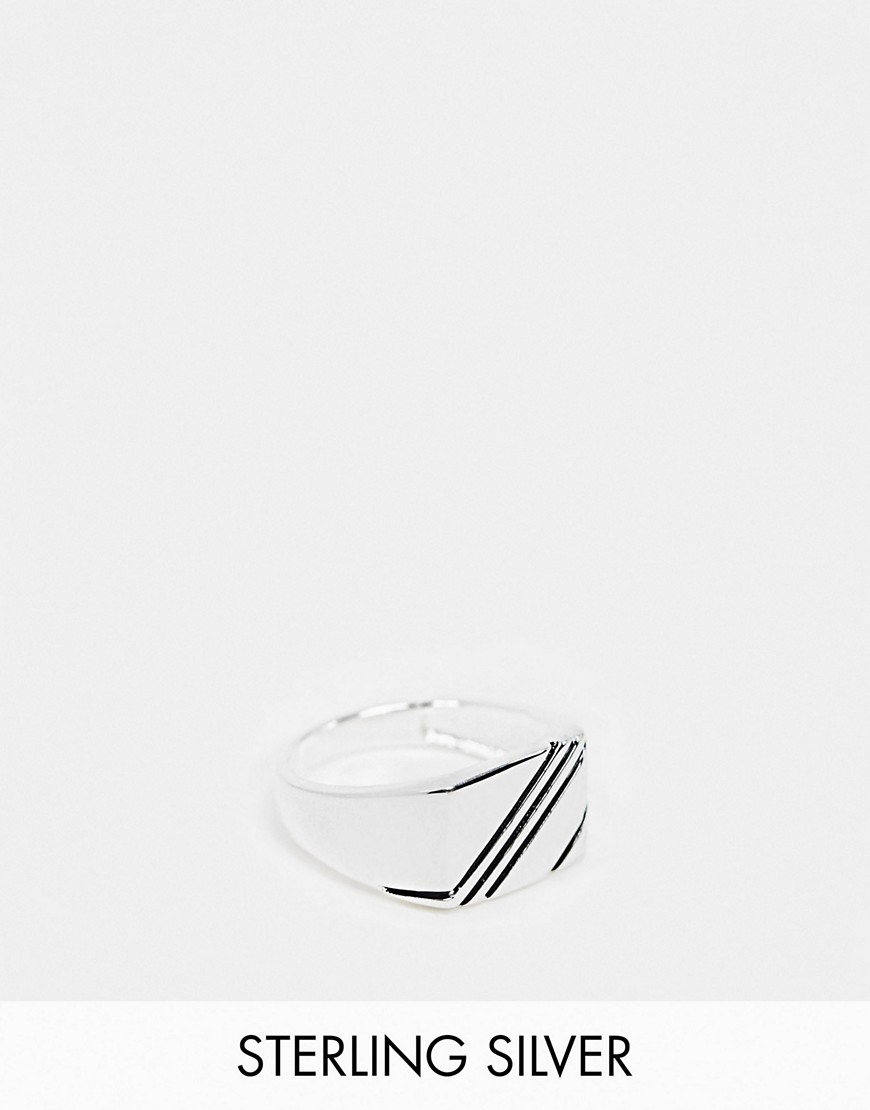 ASOS DESIGN sterling silver signet ring with contrast design in silver