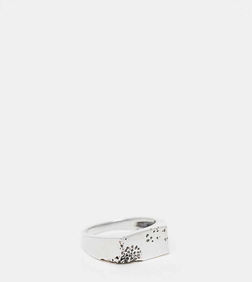 ASOS DESIGN sterling silver signet ring with hammered texture in silver