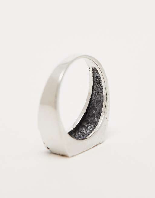 ASOS DESIGN sterling silver signet ring with hammered texture in silver