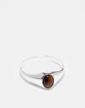 [ASOS DESIGN] ASOS DESIGN sterling silver signet ring with semi-precious tiger's eye stone L SILVER