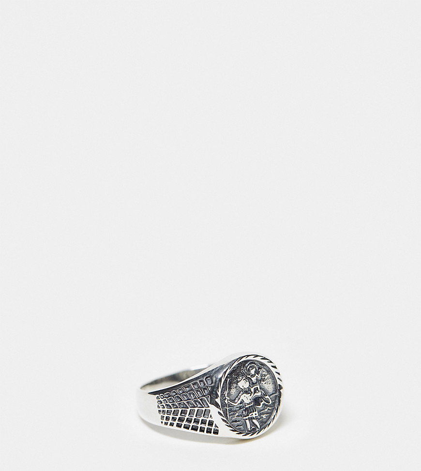 ASOS DESIGN sterling silver signet ring with St Christopher in silver
