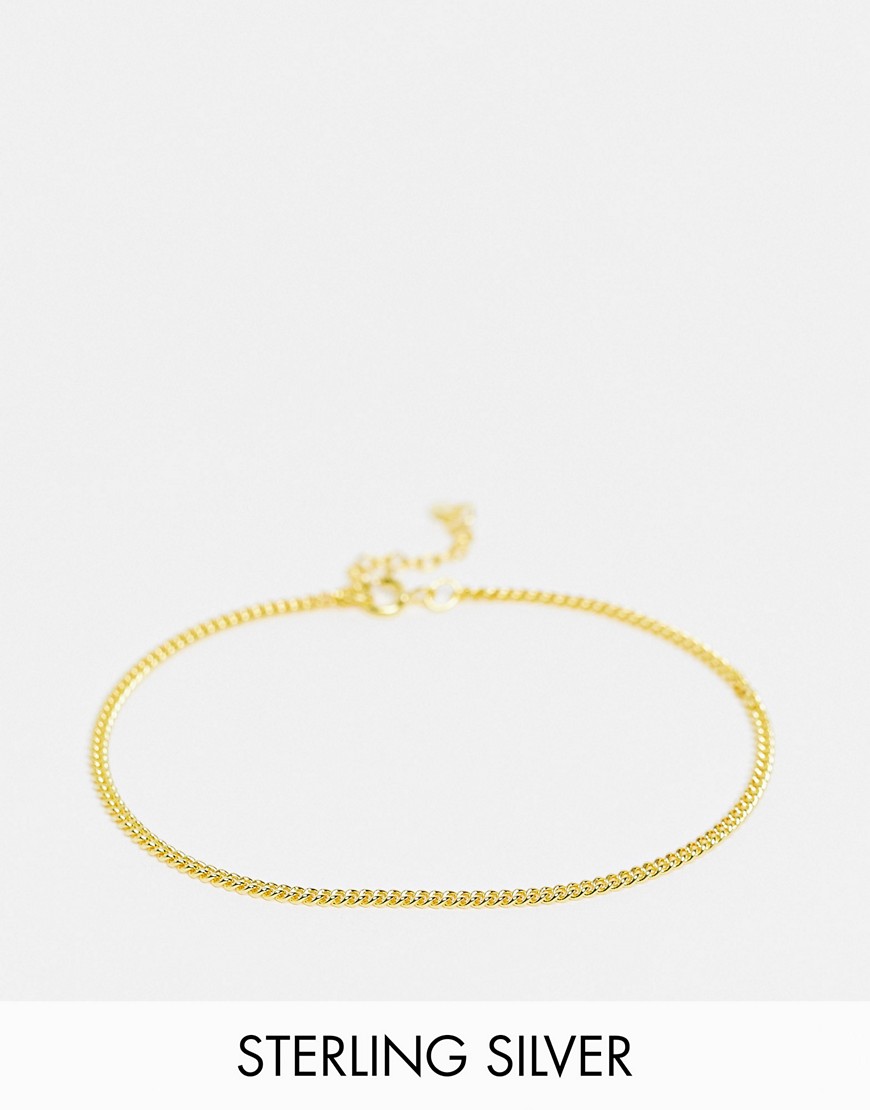 ASOS DESIGN sterling silver skinny chain bracelet with curb links in 14k gold plate