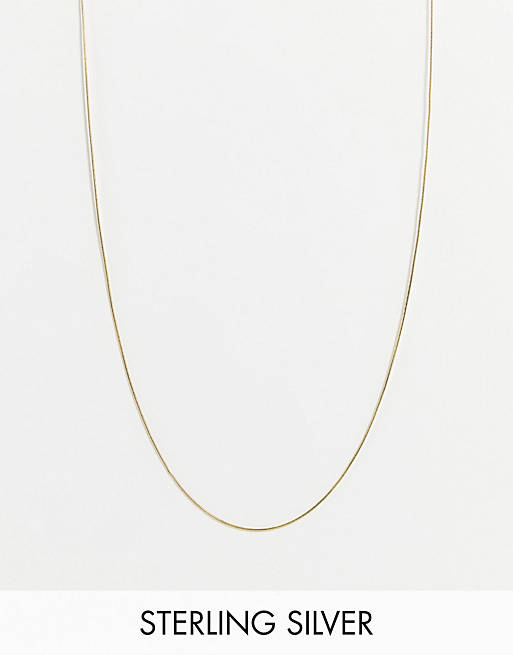 ASOS DESIGN sterling silver skinny neckchain with flat smooth chain in 14k gold plate