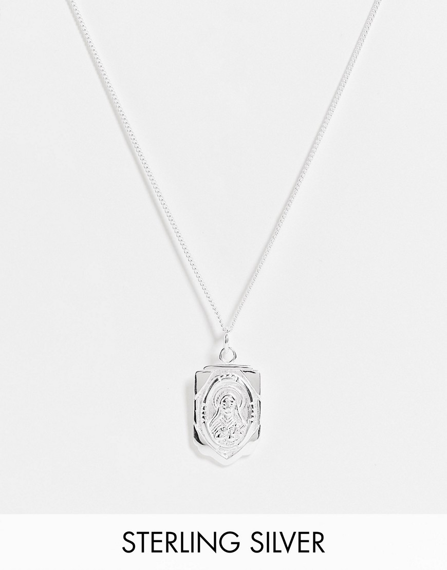 ASOS DESIGN sterling silver skinny neckchain with religious pendant in silver