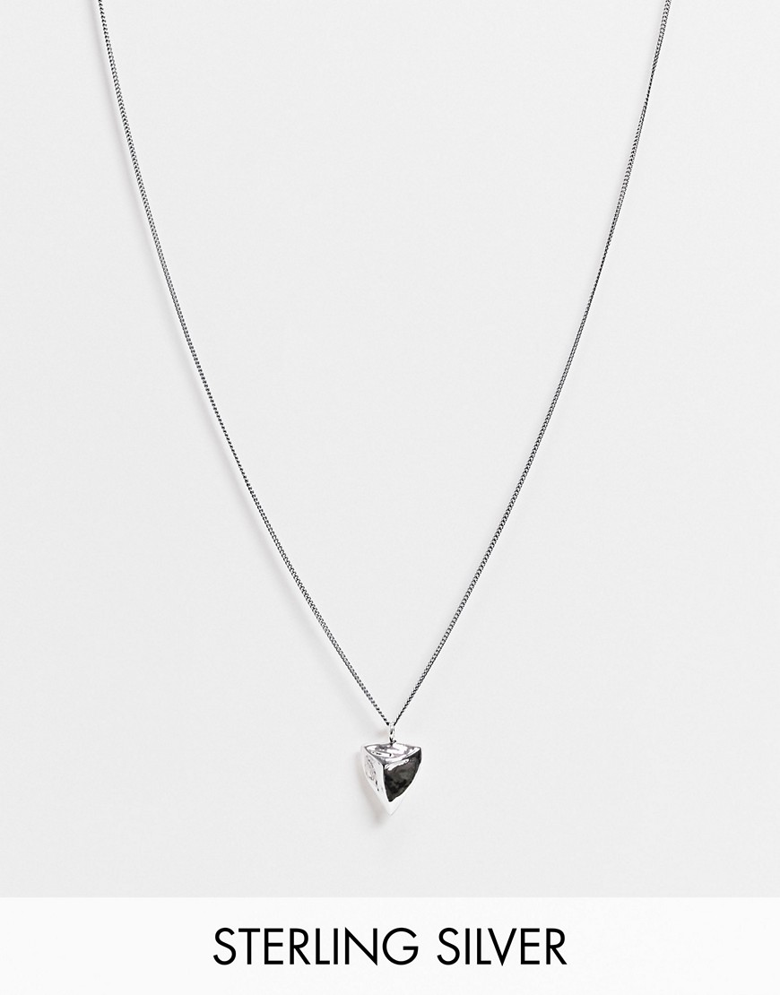 ASOS DESIGN sterling silver skinny neckchain with tooth pendant in burnished silver