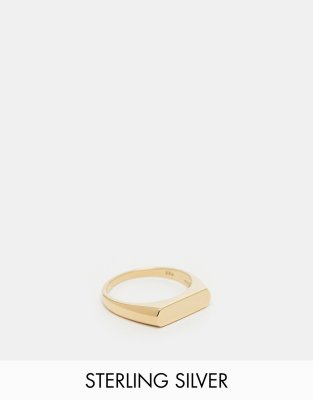 ASOS DESIGN sterling silver slim signet ring in 14k gold plate