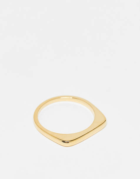 ASOS DESIGN Sterling silver slim signet ring in gold - view 1