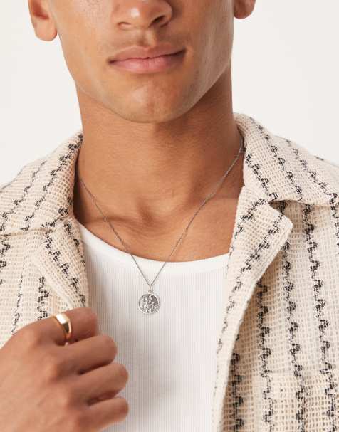 ASOS DESIGN sterling silver St Christopher pendant necklace in silver tone - view 1