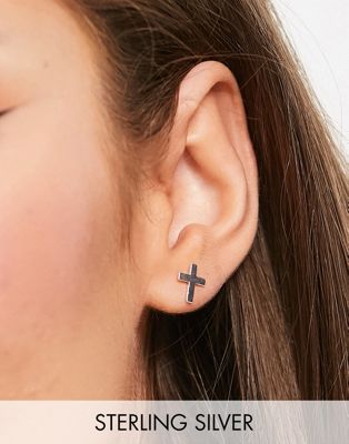 ASOS DESIGN sterling silver stud earrings with cross design