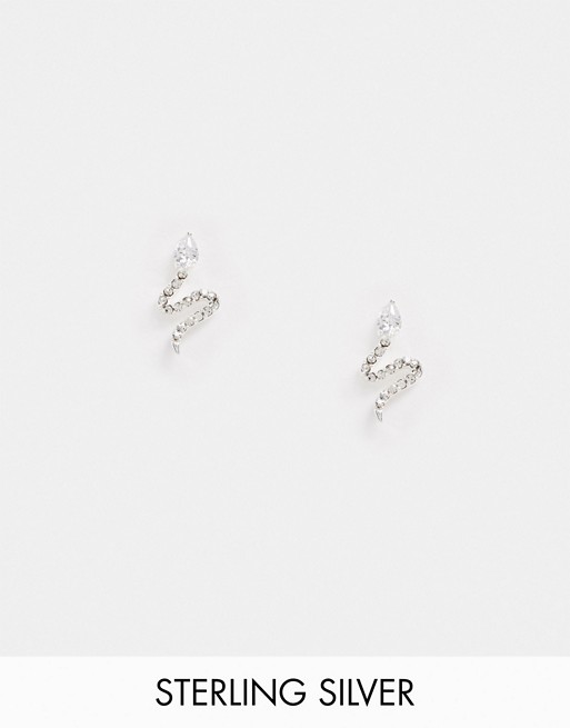 ASOS DESIGN sterling silver stud earrings with crystal snake