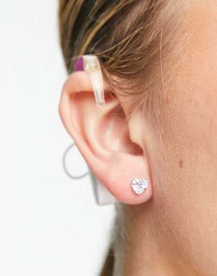 ASOS DESIGN sterling silver stud earrings with heart crystal
