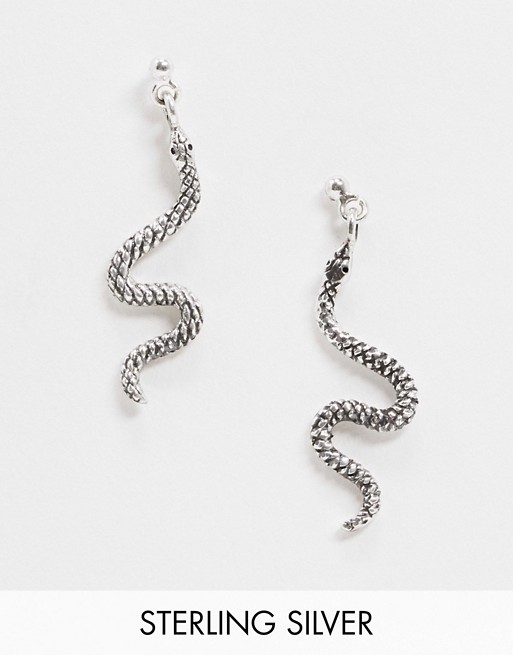 ASOS DESIGN sterling silver stud earrings with snake drop