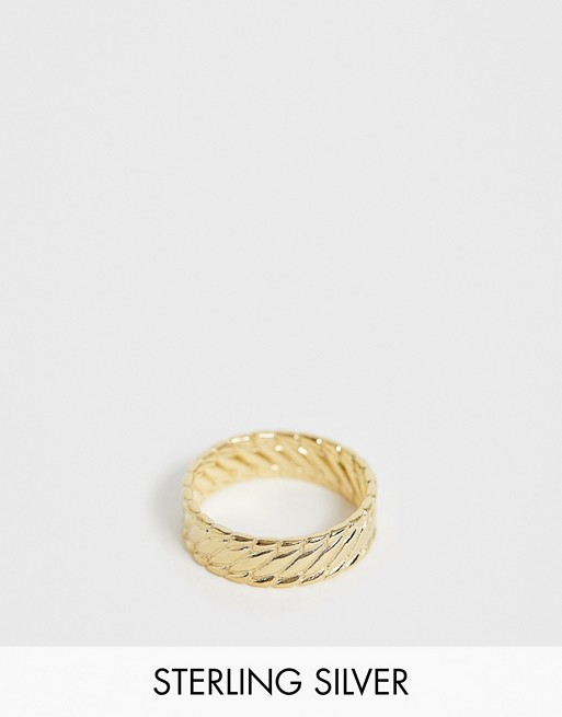 ASOS DESIGN sterling silver textured band ring in 14k gold plate