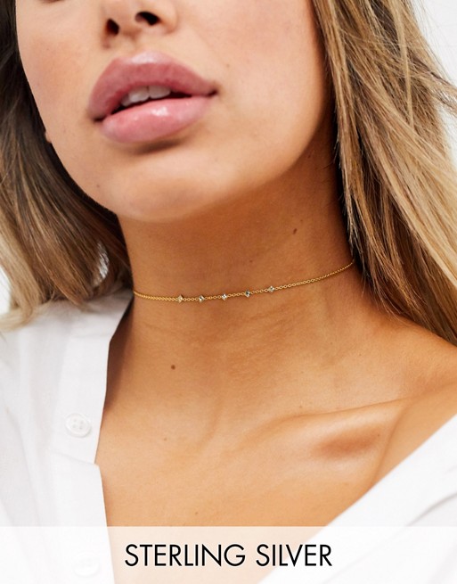 ASOS DESIGN sterling silver with gold plate choker necklace with delicate crystals