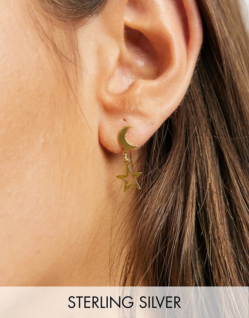 ASOS DESIGN sterling silver with gold plate earrings in moon and star drop