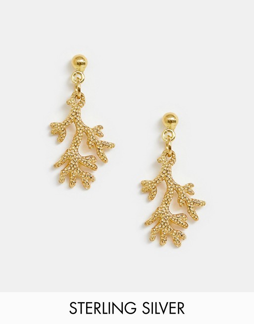 ASOS DESIGN Sterling silver with gold plate earrings with coral drop