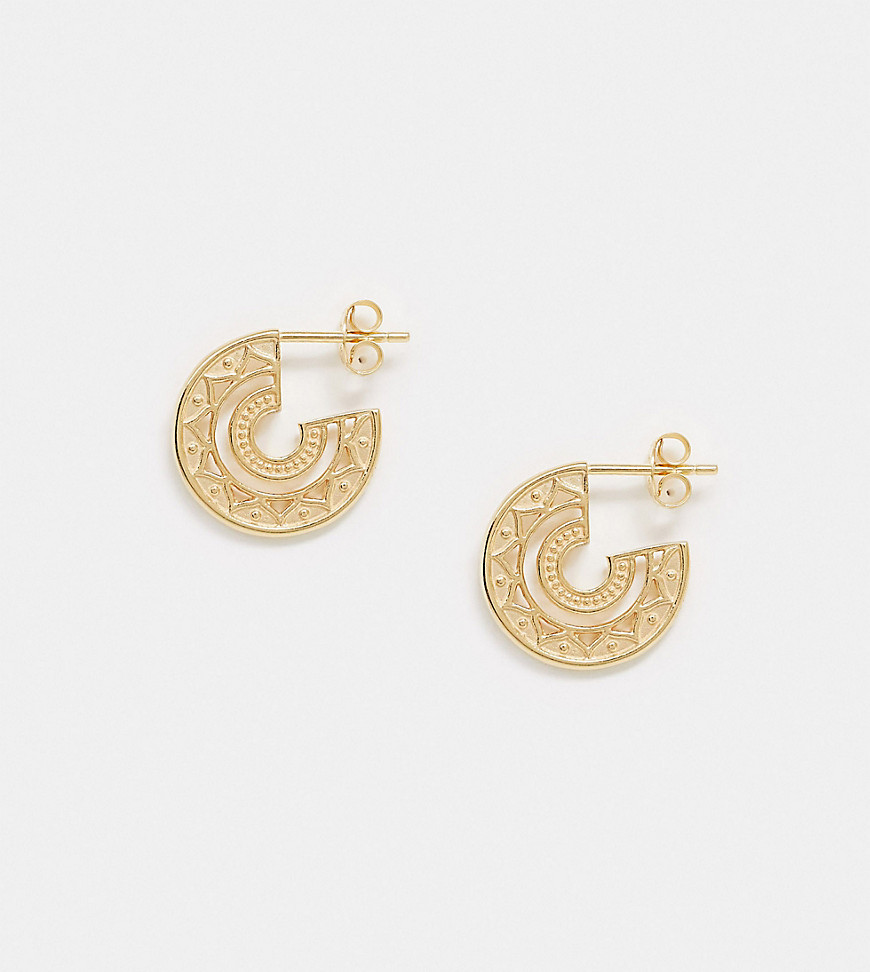 ASOS DESIGN sterling silver with gold plate hoop earring with engraved texture