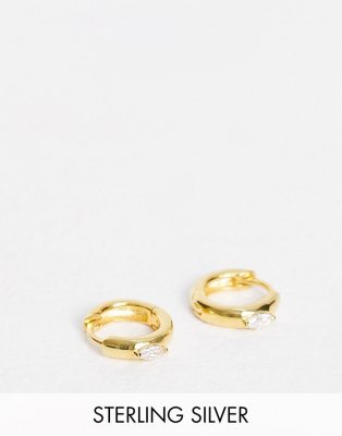 Asos Design Sterling Silver With Gold Plate Hoop Earrings In Chunky Crystal Design