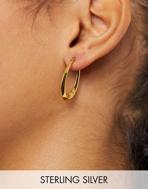 ASOS DESIGN sterling silver with gold plate hoop earrings in graduated thickness