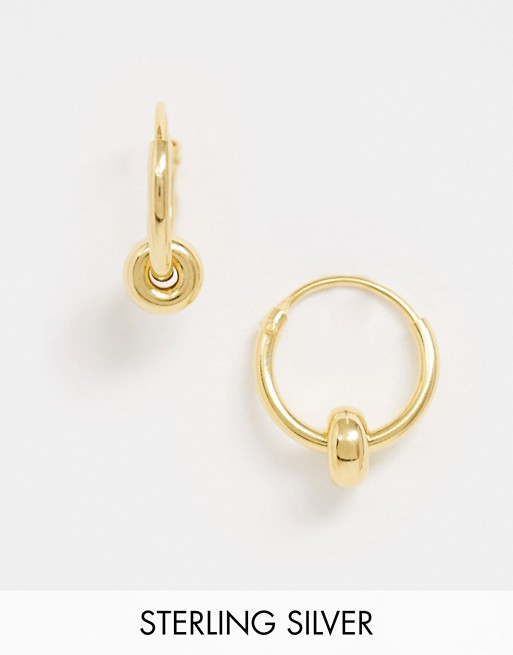 ASOS DESIGN sterling silver with gold plate hoop earrings with bead charm