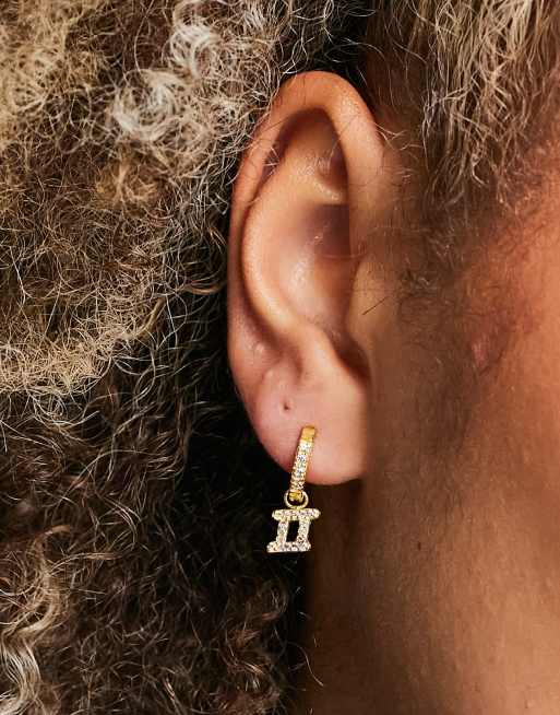 ASOS DESIGN sterling silver with gold plate hoop earrings with crystal  Gemini zodiac charm