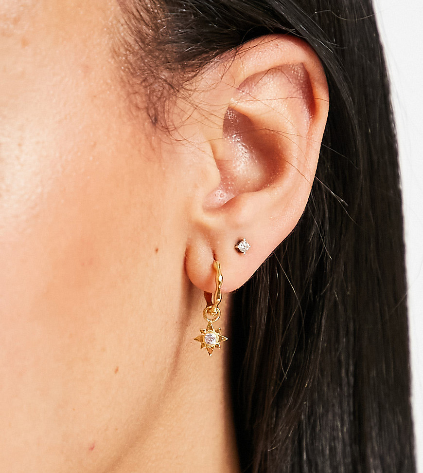 ASOS DESIGN sterling silver with gold plate hoop earrings with crystal star charm
