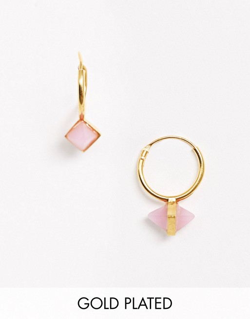 ASOS DESIGN sterling silver with gold plate hoop earrings with faux rose quartz shard