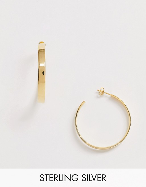 ASOS DESIGN sterling silver with gold plate hoop earrings with flat curve