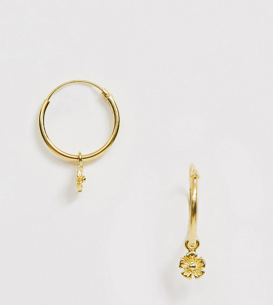 ASOS DESIGN sterling silver with gold plate hoop earrings with hanging flower charm