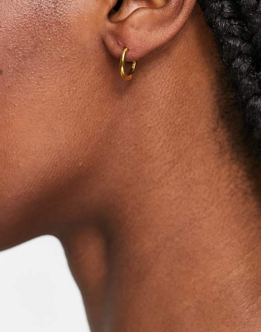ASOS DESIGN sterling silver with gold plate huggie hinge hoop earrings in 14mm
