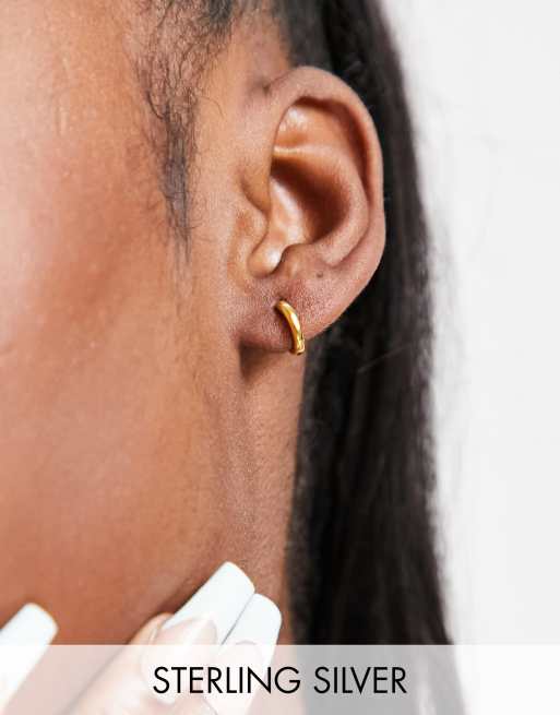 ASOS DESIGN sterling silver with gold plate mini hinge hoop earrings in 9mm