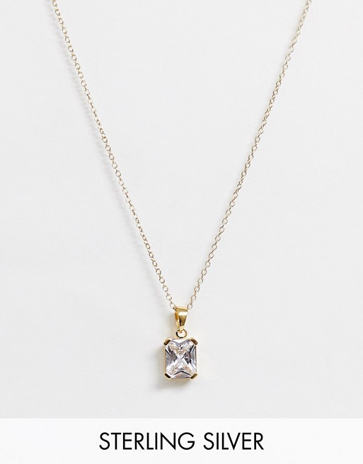 ASOS DESIGN sterling silver with gold plate necklace with crystal pendant