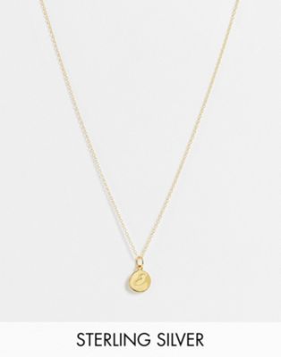 ASOS DESIGN sterling silver with gold plate necklace with E initial and crystal coin pendant